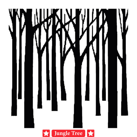 Untouched Jungle Wilderness  Realistic Tree Silhouettes Setのイラスト素材