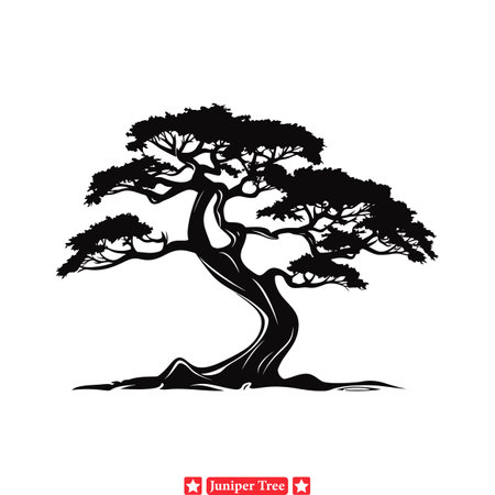 Natural Rhythm  Juniper Tree Vector Set for Organic Designsのイラスト素材