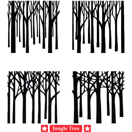 Rainforest Canopy Ensemble  Detailed Tree Silhouette Selectionのイラスト素材