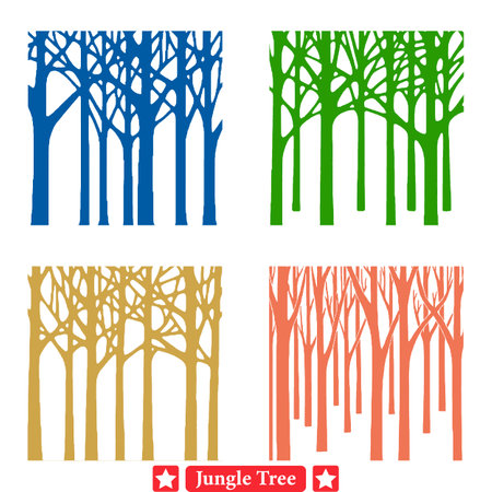 Dense Tropical Greenery  Vibrant Jungle Tree Silhouette Designsのイラスト素材