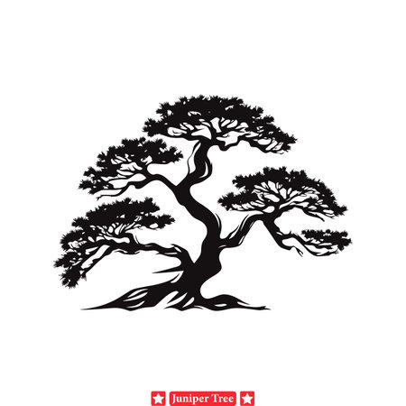 Juniper Solitude  Graceful Silhouettes for Contemplative Designsのイラスト素材