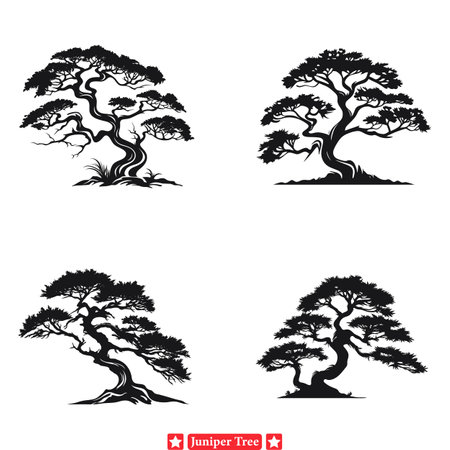 Majestic Juniper Tales  Intricate Silhouette Designs for Nature loversのイラスト素材