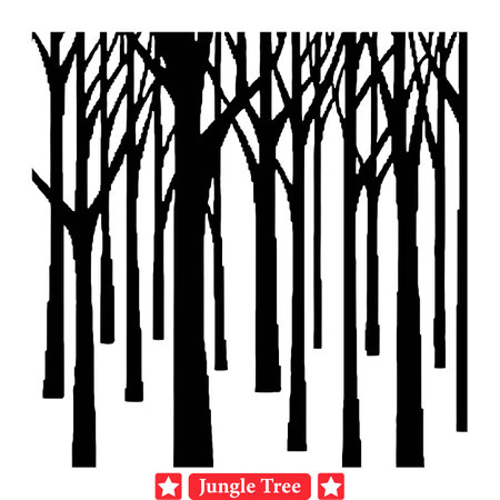 Tropical Jungle Escape  Realistic Vector Tree Silhouette Collectionのイラスト素材