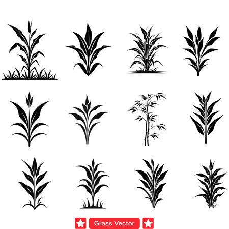 Serene Meadow  Lush Grass Vector Silhouettes for Nature Designsのイラスト素材