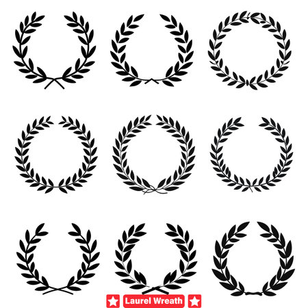 Sophisticated Laurel Wreath Silhouette Pack  Refined Ornaments for High End Graphicsのイラスト素材