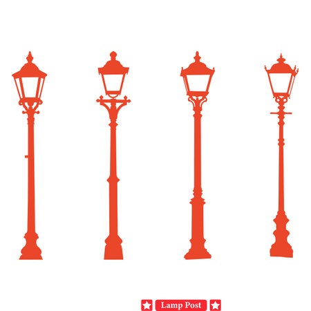 Decorative Urban Lamp Posts  Stylish Cityscape Vectorsのイラスト素材