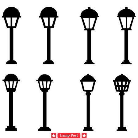 Vintage Cityscape Illumination  Elegant Lamp Post Silhouettesのイラスト素材