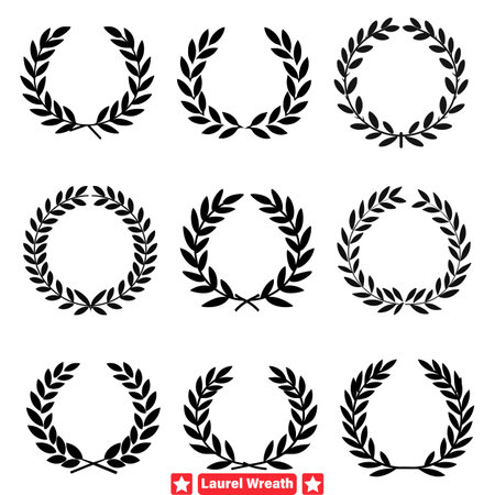 Vintage Laurel Wreath Silhouette Bundle  Nostalgic Accents for Classic Design Projectsのイラスト素材