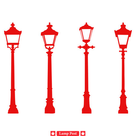 Modern City Lighting Collection  Sleek Lamp Post Silhouettesのイラスト素材