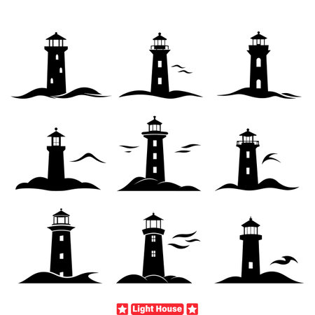 Seaside Sentinels  Illuminate Your Creativity with this Lighthouse Vector Compilationのイラスト素材