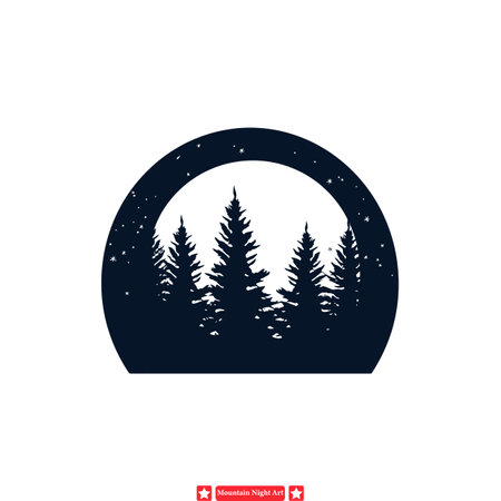 Moonlit Majesty  Night Vector Silhouette of Majestic Mountainsのイラスト素材