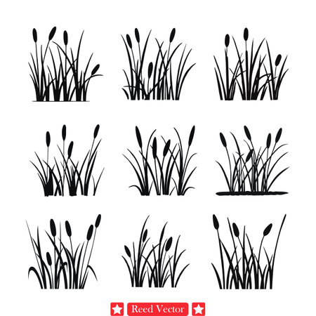Wetland Elegance  Sophisticated Vector Silhouette Designs Inspired by Graceful Reedsのイラスト素材