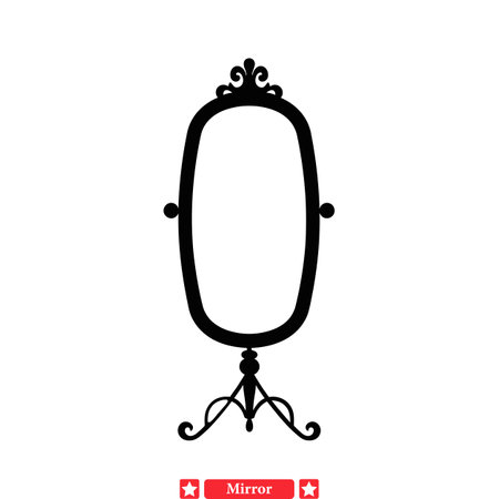 Reflective Bliss  Tranquil Mirror Vector Silhouette Set for Serene Artのイラスト素材