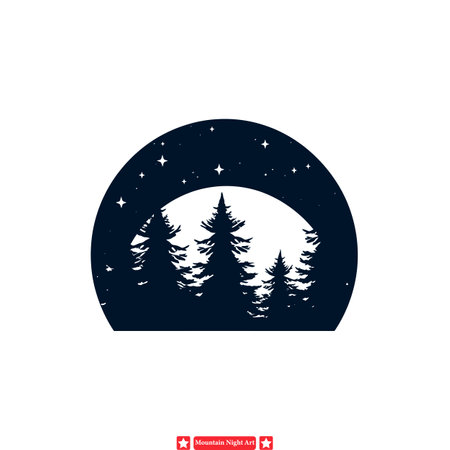 Twilight Tranquility  Vector Silhouette of Mountains Under Moonlightのイラスト素材