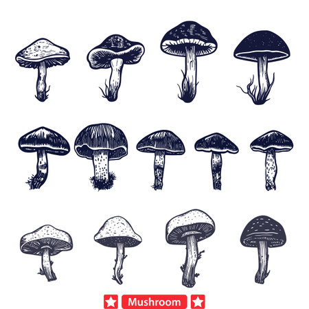 Dreamy Fungi Fantasy  Intricate Vector Set for Artistic Revelationsのイラスト素材
