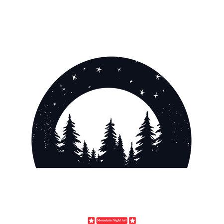 Nighttime Escapade  Darkened Mountain Range Silhouette Vectorのイラスト素材