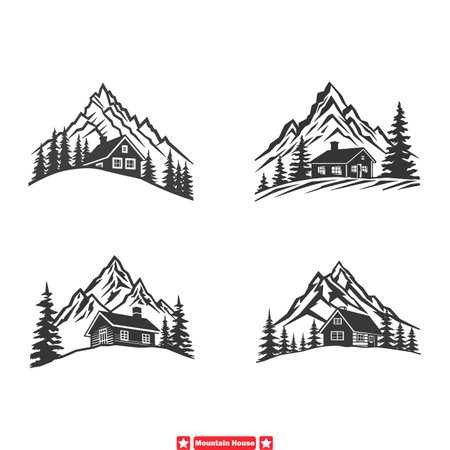 Mountain Sanctuary Refuge  Charming House Silhouettes Inviting Peaceful Seclusion   Vector Designのイラスト素材