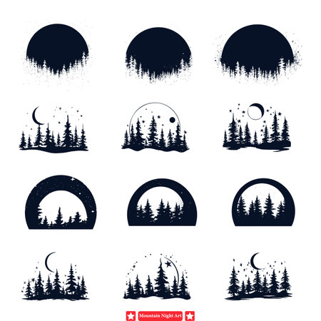 Moonlit Majesty  Vector Silhouette of Mountains Under Night Skyのイラスト素材