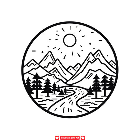 Mountain Medley  Striking Line Art Silhouette Vector Ideal for Adventure Designsのイラスト素材
