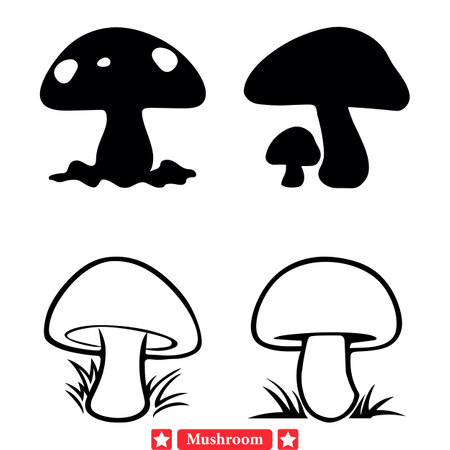 Ethereal Enchantment  Graceful Mushroom Silhouettes to Inspire Creativityのイラスト素材