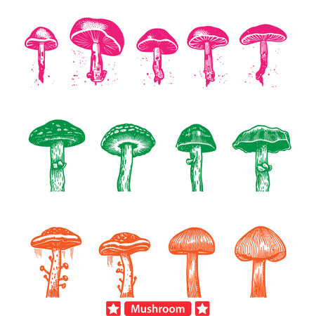 Fungal Fairy Tales  Enchanting Mushroom Vector Set for Artistic Marvelsのイラスト素材