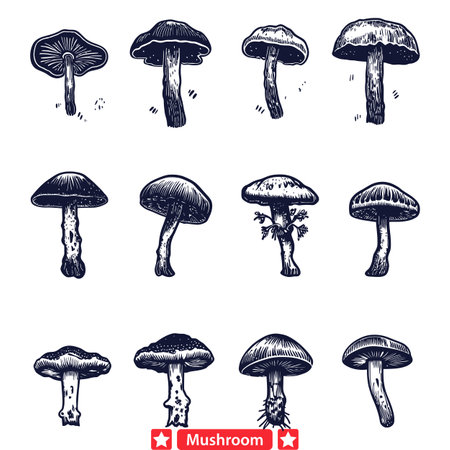 Mystical Forest Dreams  Elegant Mushroom Silhouettes to Spark Imaginationのイラスト素材