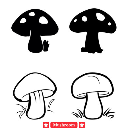 Fantasy Fungi Flourish  Whimsical Mushroom Vector Set for Artistic Revelationsのイラスト素材