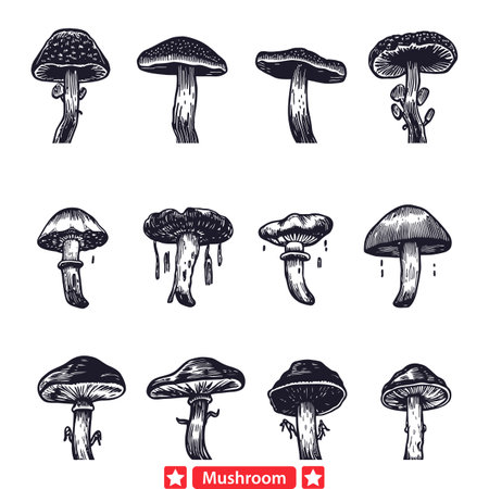 Mystic Mushroom Mirage  Whimsical Silhouettes for Artistic Imaginationのイラスト素材
