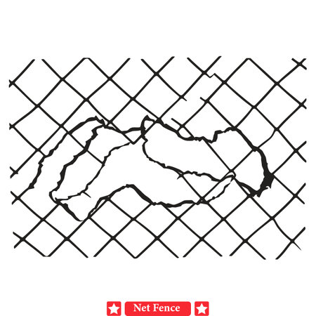 Artistry in Containment  Detailed Net Fence Vector Silhouettes for Creativityのイラスト素材