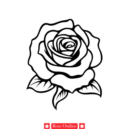 Bold Rose Outline Vector  Striking Flower Silhouette for Statement Jewelry, Accessories, and Art Printsのイラスト素材