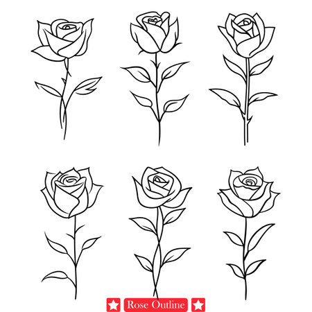 Whimsical Rose Silhouette  Playful Flower Outline for Cute Illustrations, Stickers, and Stationery Setsのイラスト素材