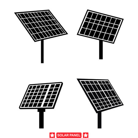 Solar Energy Systems  Comprehensive Set of Photovoltaic Panel Silhouettes for Sustainable Architecture and Design Projectsのイラスト素材