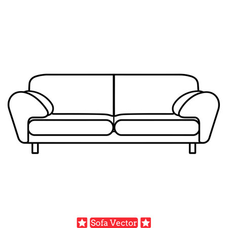 Stylish Sofa Outline Vector Set   Fashionable Furniture Silhouettes for Trendy Interior Decor Themesのイラスト素材
