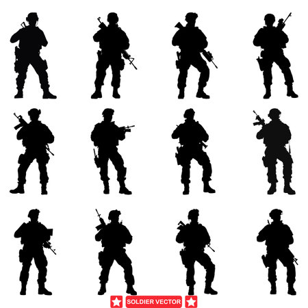 Guardians of Freedom  Dynamic Soldier Silhouettes for Patriotic Art and Military Tribute Projectsのイラスト素材