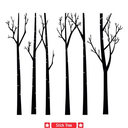 Silent Sentinels  Majestic Stick Tree Vector Collection for Outdoor Themesのイラスト素材