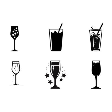 Effervescent Elixirs  Vector Graphics Collection Featuring Silhouettes of Sparkling Beverages and Cocktailsのイラスト素材