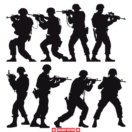 Standing Tall  Striking Soldier Silhouette Designs for Patriotic Graphics and Military Themesのイラスト素材