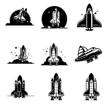 Interstellar Transportation Set  High Quality Spacecraft Silhouettesのイラスト素材