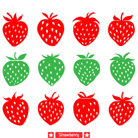 Delightful Strawberry Vector Bundle  Ripe Fruits in Silhouetteのイラスト素材