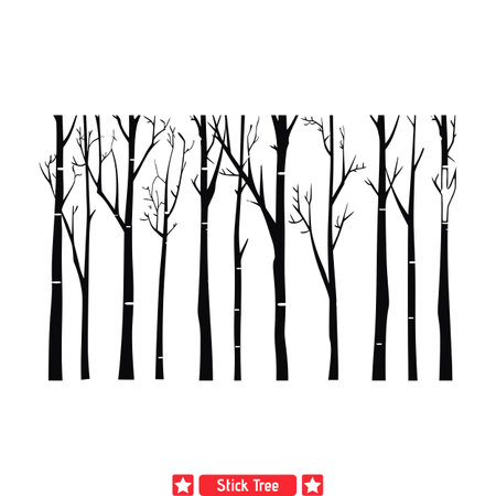 Serenity in Nature  Tranquil Stick Tree Silhouette Bundle for Creative Projectsのイラスト素材