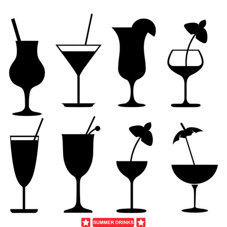 Taste of Summer  Vector Silhouette Set Featuring Delicious Drink Designsのイラスト素材