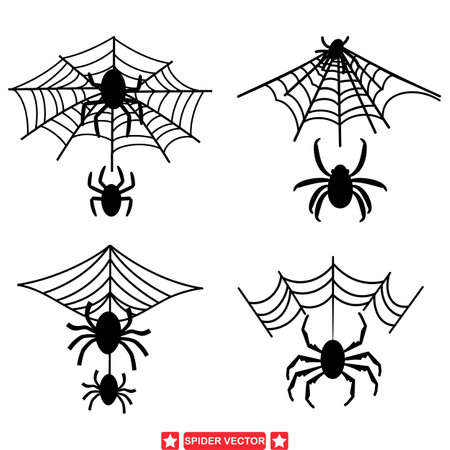 Creepy Crawlers  Spider Silhouette Collection for Halloween Designsのイラスト素材