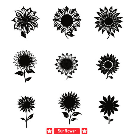 Petals of Joy  Whimsical Sunflower Vector Silhouette Selectionのイラスト素材