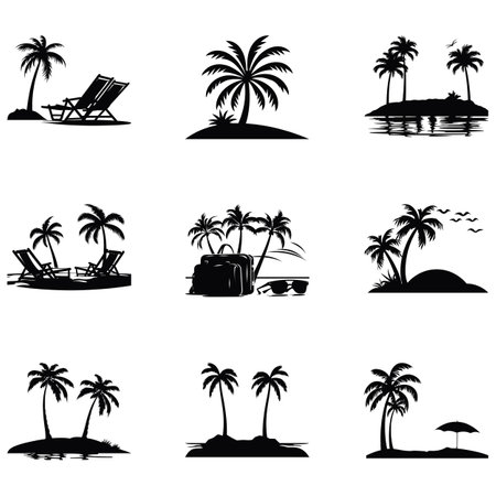 Tropical Vibes  Summer Beach Vector Silhouette Collection for Fun in the Sunのイラスト素材