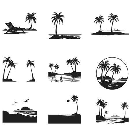 Sun Kissed Shorelines  Diverse Summer Beach Silhouette Setのイラスト素材