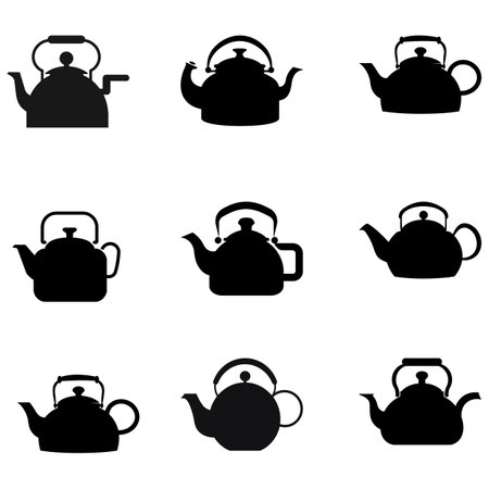 Modern Tea Kettle Vector Set  Sleek and Stylish Silhouettes for Contemporary Tea Enthusiastsのイラスト素材
