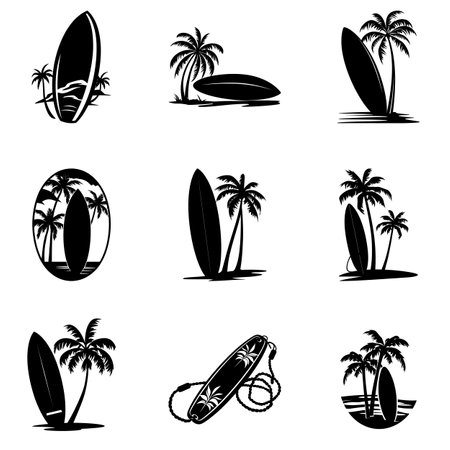 Catch the Perfect Wave  Dive into Adventure with Surfboard Silhouette Designsのイラスト素材