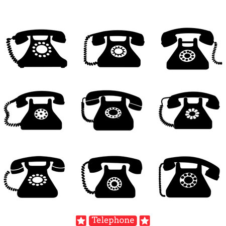 Retro Telephone Icons  Vintage Communication Silhouette Collection for Design Projectsのイラスト素材
