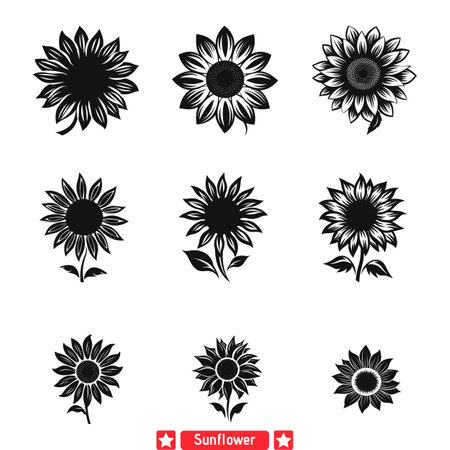 Sunlit Majesty  Elegant Sunflower Silhouettes for Creativityのイラスト素材