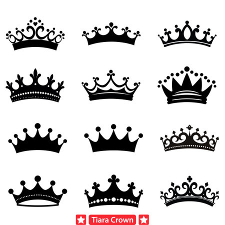 Elegant Tiara Crown Silhouette Collection  Perfect for Bridal and Prom Designsのイラスト素材